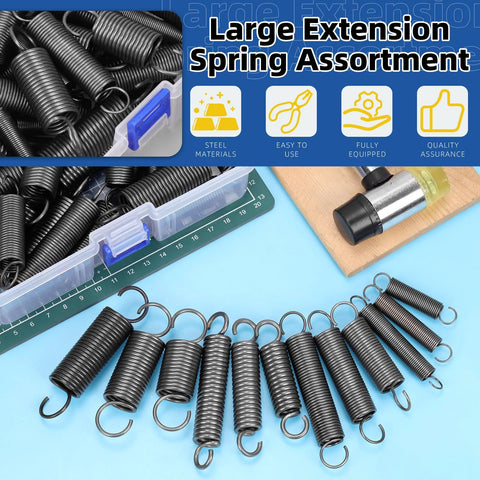 Stainless steel extension springs with opening hooks, 36pcs in 12 sizes for machinery and industrial use