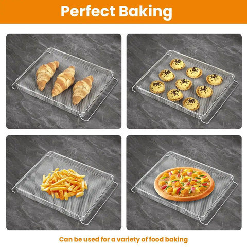 Cooking various foods on Heavy Duty Stainless Steel Air Fryer Basket Replacement Trays Compatible With Foodi XL Oven DT201 DT251