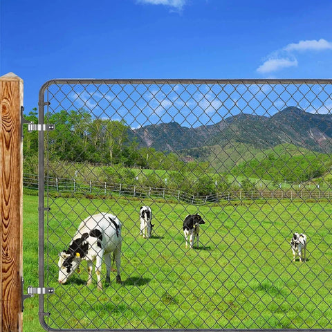 Fence with 2 Pack Wall Mount Gate Hinges For Chain Link Fences One And Seven Eighths Inch Hinges With Five Eighths Inch Pins in scenic farm setting