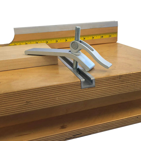 Cam Action T Track Quick Release Hold Down Clamp For Jigs, Fixtures And Shop Fences, 2 3 Eighths Inch Capacity on table