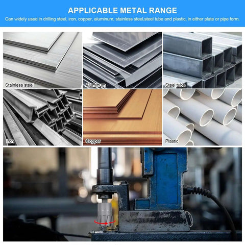 Various metal and plastic sheets for cutting with High Performance TCT Carbide Annular Cutter, shown in factory setting.