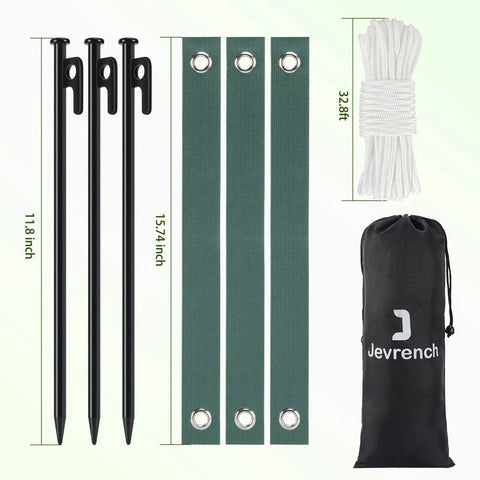 Heavy Duty Tree Stakes And Ground Anchor Kit For Young Trees Weatherproof Support System Includes 3 Metal Stakes 3 Straps And 32.8 Ft Rope