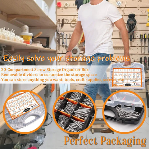 All In One 1200 Pc Stainless Steel Wood And Sheet Metal Screws Set M3 M4 M5 M6 Phillips Drive Flat And Pan Head Self Tapping Marine Grade 304 From One Quarter Inch To Two Inches Length in organized storage box in workshop.
