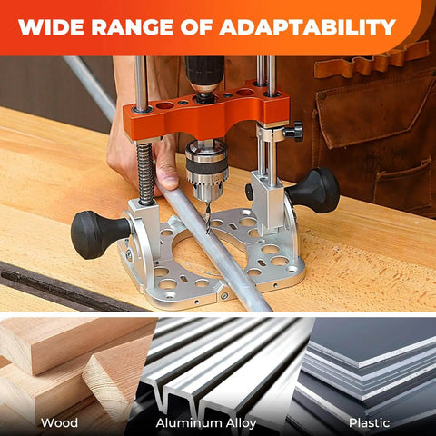 Portable Drill Guide With One Half Inch Chuck And Liner Ball Bearings, Adjustable 0 To 60 Degree Multi Angle Drill in use