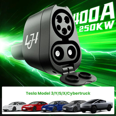 All In One CCS1 J1772 To Tesla Charger Adapter For Model Y 3 S X Cybertruck With 250kW DC Fast Charging And 80A AC, front view