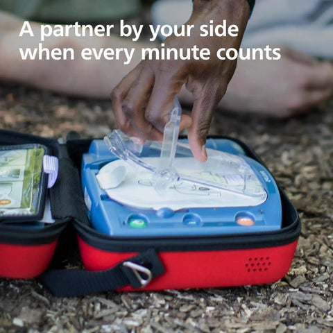 OnSite AED Defibrillator With Real Time CPR Instructions And Grab And Go Portable Carry Case Value Package M5066A CO2VPB Philips HeartStart