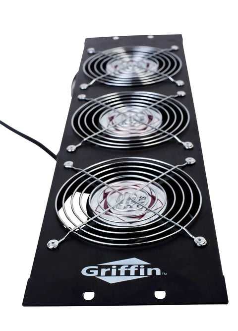 UltraQuiet Edition 3U Rackmount Cooling Fan System with triple exhaust fans for studio gear and DJ PA amps, black steel frame.