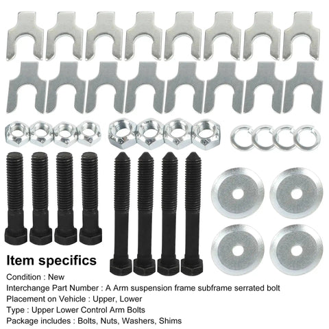 Upper And Lower Control Arm Bolt Kit With Nuts For Classic GM A Body Cars Including Camaro Chevelle Nova Firebird GTO Lemans Tempest Skylark El Camino 1964 Through 1974