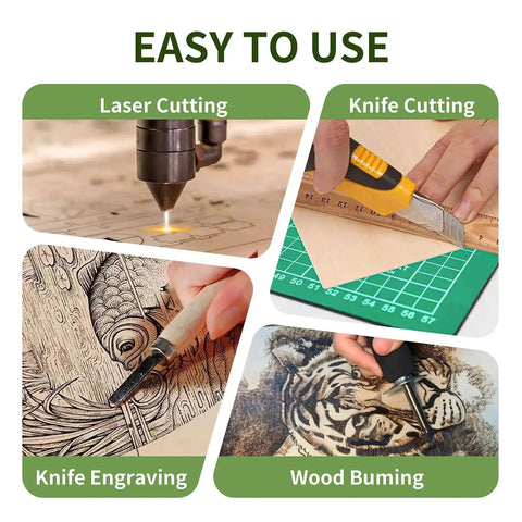 Various uses of 24 Pack Basswood Plywood Sheets 12x12x1/8 Inch 3mm For Laser Cutting, Knife Cutting, Engraving, and Wood Burning.