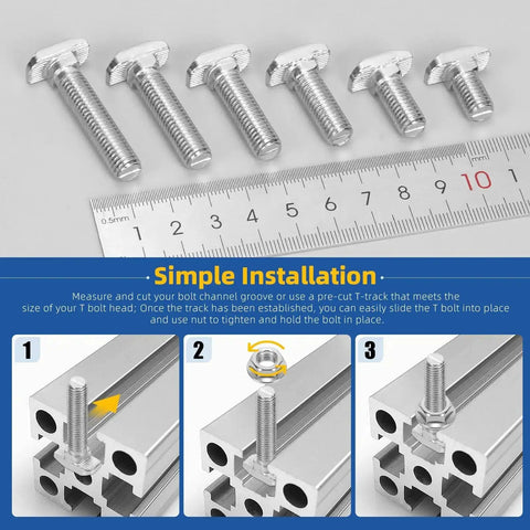 120 Pcs M8 T Slot Drop In Bolts With Hex Flange Nuts Hammer Head T Bolts in various sizes with ruler and installation guide