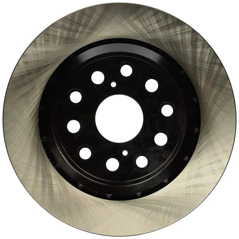 Centric Premium rear brake rotor with black center hub and eight lug holes; brushed outer rotor surface.