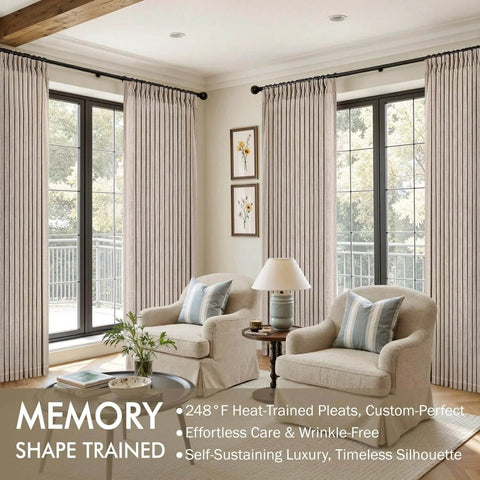Pinch Pleated Thick Linen Curtains For Living Room And Bedroom 84 Inches Long Two Panels Taupe Rustic Farmhouse Track System Drapes With Linen Texture Memory Pleat Hooks And Rings Included