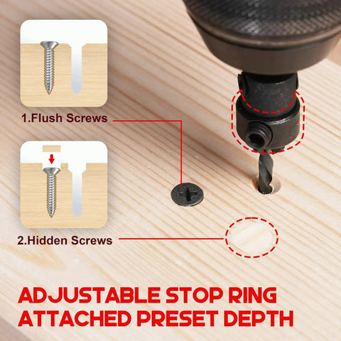 22 Piece Countersink Drill Bit Set For Wood With Self Centering Bits Pro Grade Wood Plug Cutters And Screwdriver Bits Magnetic Extension Bit Holder One Quarter Inch Hex Shank In Durable Storage Box used for flush and hidden screws