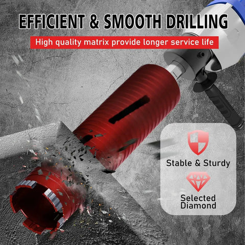 Diamond Core Drill Bits by SALI 2 1/2 Inch Diameter Heavy-Duty Turbo Laser Welded Segments drilling concrete surface