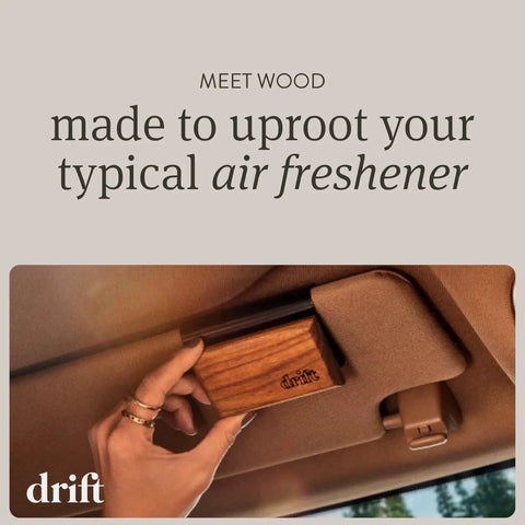 Person installing Wood Car Air Freshener Teak Scent Starter Kit With Visor Clip in a car