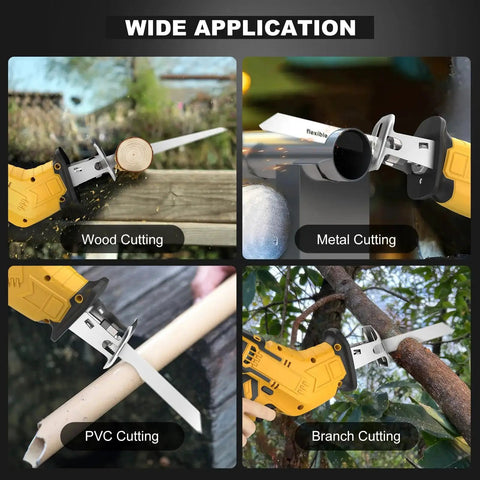 Cordless Reciprocating Saw Kit With 4 Blades For Wood Metal PVC Compatible With Dewalt 20V Batteries, 0-3500 SPM Variable Speed, 150W Power Brush Cutting Tool, Fast Tool Free Blade Change, Battery Not Included showing cutting applications