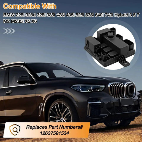 BMW Integrated Power Supply Module For 228i 328i 335i 428i 435i 535i 640i 740i X5 X6 next to BMW vehicle, replaces 12637591534