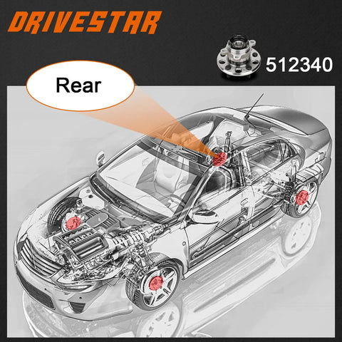 Diagram of a Hyundai Elantra with highlighted rear wheel hub and bearing assembly for 2007 to 2012 2.0L model with ABS.
