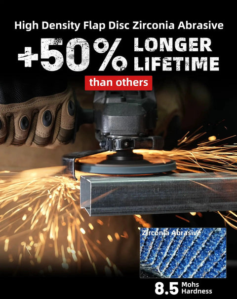 Image of High Density Zirconia Flap Disc 40 Grit 4.5 In X 7/8 In Type 29 Jumbo Sanding Discs in use on metal