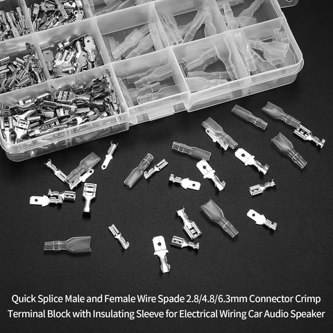 360 Pcs Spade Wire Connectors Kit For Car Audio And Electrical Wiring 2.8mm 4.8mm 6.3mm Quick Splice Crimp Terminals With Insulating Sleeves