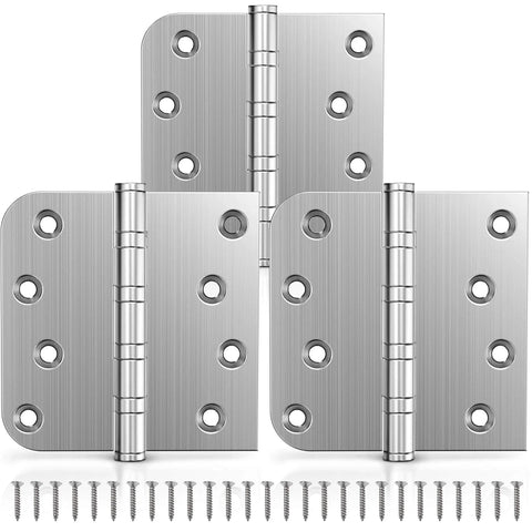 Ball Bearing Door Hinges 4x4 Inches Square Corner Five Eighths Radius Heavy Duty Stainless Steel Brushed Nickel Non Removable Pin 3 Pack