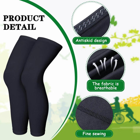 Two Pairs Compression Full Length Leg Sleeves And Two Pairs Sunscreen Arm Sleeves Set For Men And Women Black And White X Small Breathable Sports Gear For Football And Workouts, showing antiskid design and breathable fabric with fine sewing details.