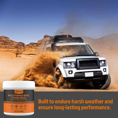 Multi-Purpose White Lithium Grease tub with orange label, 3.52 oz (100 g), automotive lubricant