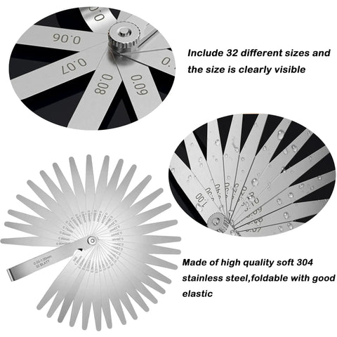 32 Blades Stainless Steel Feeler Gauge Set With Dual Scale Metric And Imperial Readings For Spark Plug And Valve Gap Adjustment