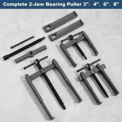 Beefy 4 Piece 2 Jaw Gear Puller Set with Adjustable 3, 4, 6 and 8 Inch Pulleys Bearing Remover for Wheel Bearings, Gears and Motors