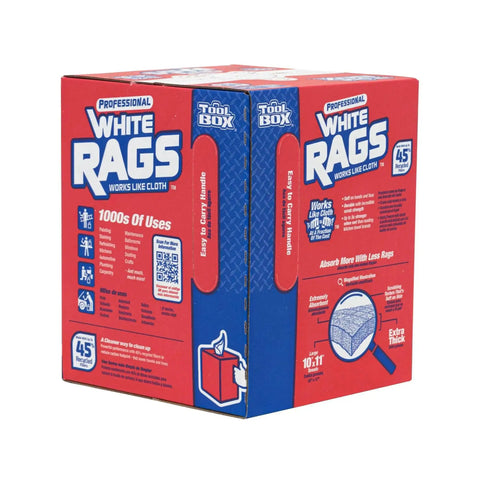 Professional White Rags Center Pull Box 200 Sheets 11 X 10 Inches Made In USA Ultra Absorbent For Painting, Cleaning, Auto Work