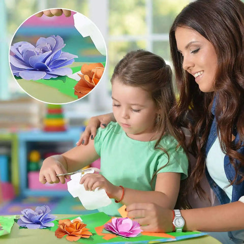 Mother and daughter crafting with Dope 14 Piece Flower Leaves Metal Cutting Dies Set for DIY crafts and scrapbooking projects.