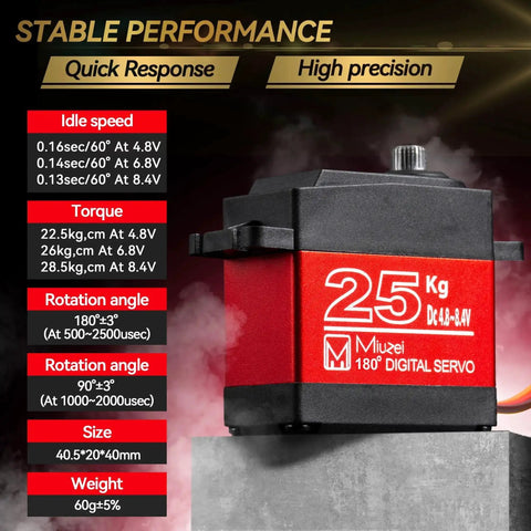 25Kg High Torque RC Servo Motor With Metal Gear Waterproof For RC Cars, product details and specs highlighted