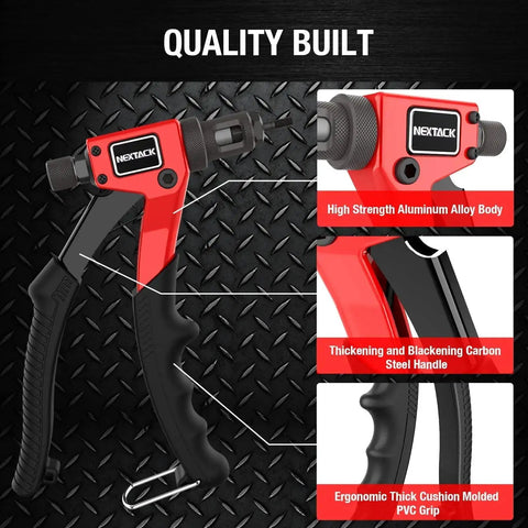 Close-up of Rivet Nut Tool Kit Right Angle 8 Inch Built For Tight Spaces with highlighted features including PVC grip.