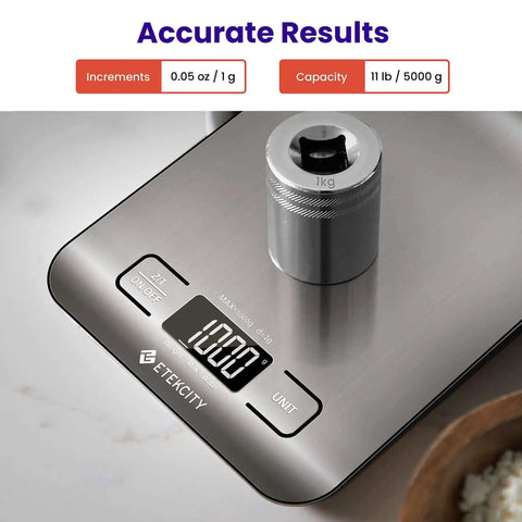 Digital Kitchen Scale With Grams And Ounces For Weight Loss, Baking And Meal Prep, Stainless Steel, LCD Display, 11 Lb Capacity