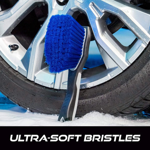 Ergonomic Wheel And Rim Cleaning Brush With Ultra Soft Bristles For Tires And Rims Rubber Lined Sides For A Firm Grip 10.3 Inch
