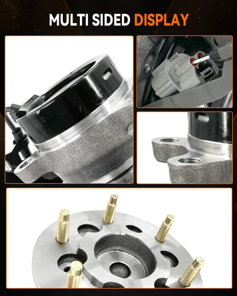 2 Pack Front Wheel Bearing Hub Assembly 515108 Fits Chevy Colorado 2004-2008 And GMC Canyon 2004-2008 With ABS 6 Lug Replacement Wheel Hub For Isuzu I-370 2007-2008 Built Tough, detailed close-ups of hub features like lug bolts and ABS connector.