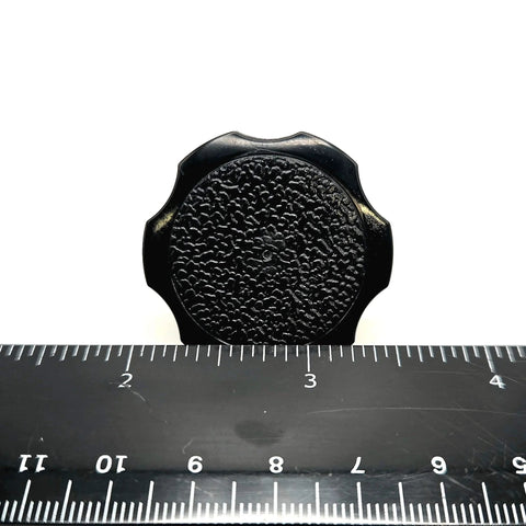 Three Eighths By One Inch Thumb Screw Bolts With Black Round Hex Head Clamping Knob And Plastic Cap Grip in 304 Stainless Steel close-up