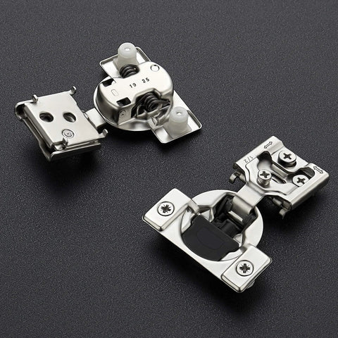 Concealed cabinet hinges with soft-close, satin nickel finish, stainless steel hardware, 3 pieces shown