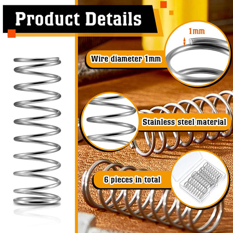 6-piece SP 9706 stainless steel extension springs, 1/2 in x 1-1/2 in, 1 mm wire diameter, Amazon BISS