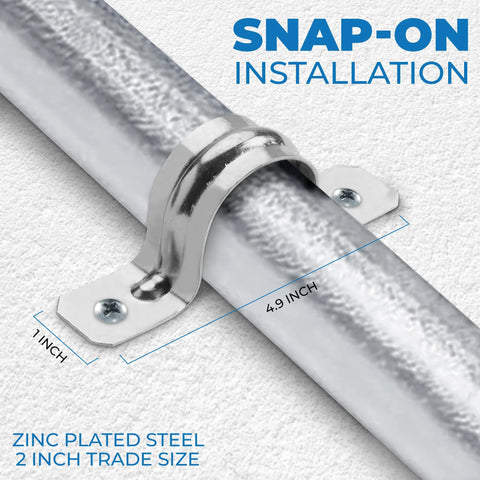OhLectric pipe support strap, zinc-plated steel 2-inch U-bracket with two mounting holes for EMT conduit, 50-pack