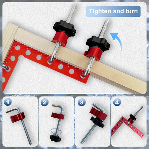 Two-Piece 90 Degree Corner Clamps For Woodworking, Premium Aluminum Alloy 5.5 By 5.5 Inch Squares used on wood with clamps