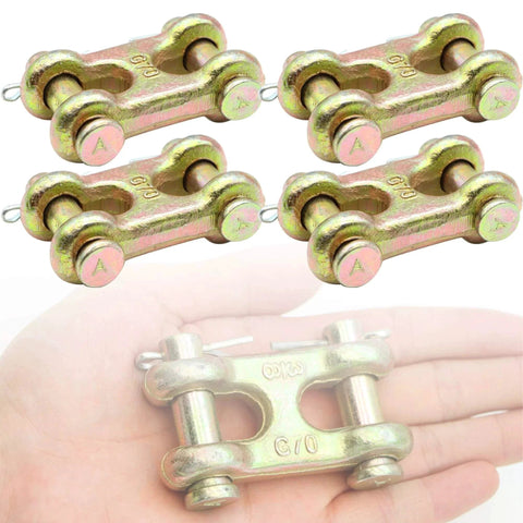 Hand holding 3/8 Inch Twin Clevis Links Pack Of 4 Alloy Steel Chain Repair Links for Safety Chains with 6600 Lb Working Load
