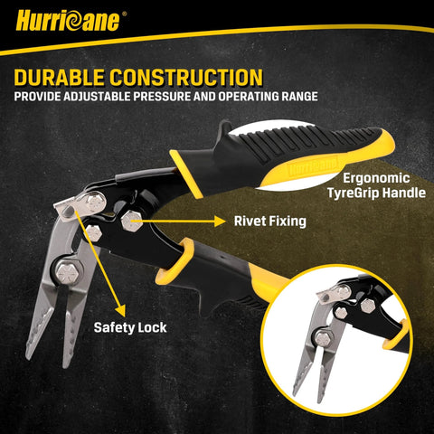 3 Inch Offset Hand Seamer For Sheet Metal Bending And Shaping In Roofing Siding HVAC And Metalwork Projects With A Straight Jaw For Precise Folds Better Control And Safer Hands Pro Grade Heavy Duty Tool by Hurricane, showing ergonomic handle and safety lock