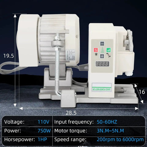 Side view of Beefy Industrial Sewing Machine Servo Motor With Controller And Foot Switch Brushless 110V 750W 1HP 200 To 6000 RPM CW CCW