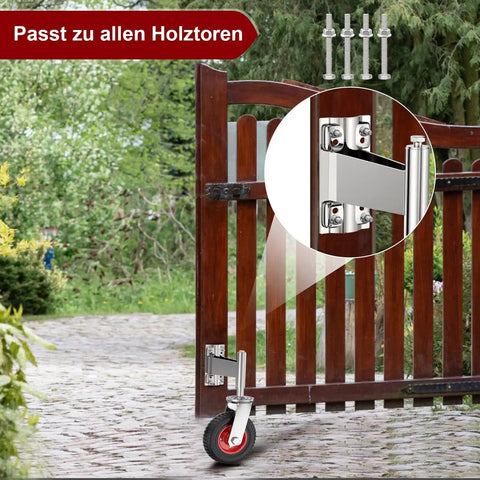 Spring Loaded Tube Gate Casters For Metal And Wooden Gates 4 Inch Rubber Tire Heavy Duty Caster Wheels with gate and hardware
