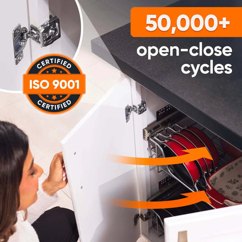 Image of a kitchen cabinet with Soft Close Cabinet Hinges Set For One And A Quarter Inch Overlay Kitchen Cabinets, 40 Pack, ISO 9001 certified.