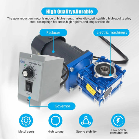 High Torque 120W Worm Gear Motor With 1 To 40 Reducer And Speed Governor Controller, NMRV30 blue gearbox, 110V AC 14mm shaft