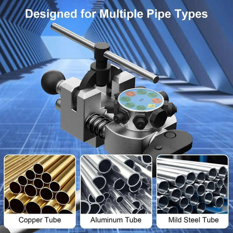 Professional Brake Line Flaring Tool Kit For 45 Degree Single Bubble And Double Flare With Wide Compatibility shown with tubing options