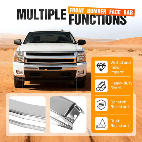 Chevy Silverado with Front Bumper Impact Face Bar Chrome Steel For Chevy Silverado 2007-2013 in desert landscape