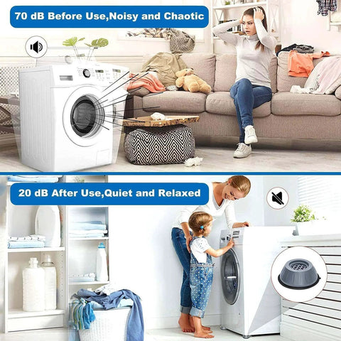 Anti Vibration Pads for Washing Machine and Dryer Set of 4 Universal Support Feet comparison of noise levels before and after use.